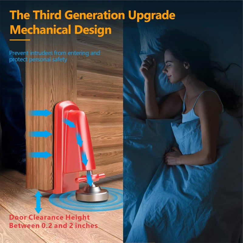 Geanli Door Stoppers Security - Portable Door Jammer for Travel Security Anti Theft, Apartment Hotel Door Lock - Protection for Homeowner and Children, Lockdown Device for Women Safety Self Defense (Red) - Image 2