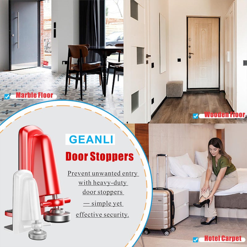 Geanli Door Stoppers Security - Portable Door Jammer for Travel Security Anti Theft, Apartment Hotel Door Lock - Protection for Homeowner and Children, Lockdown Device for Women Safety Self Defense (Red) - Image 3