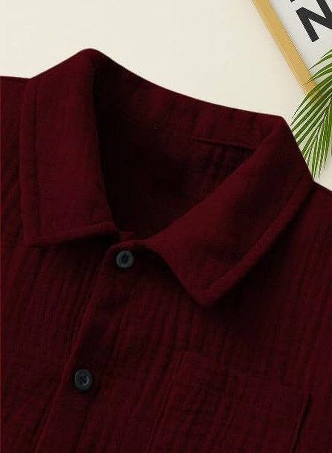 ocvito Age 1-7 T Toddler Baby Boy Outfits Shorts Sleeve plan Shirts + Shorts Clothing Set-1 (Maroon, 1-2Y) - Image 4