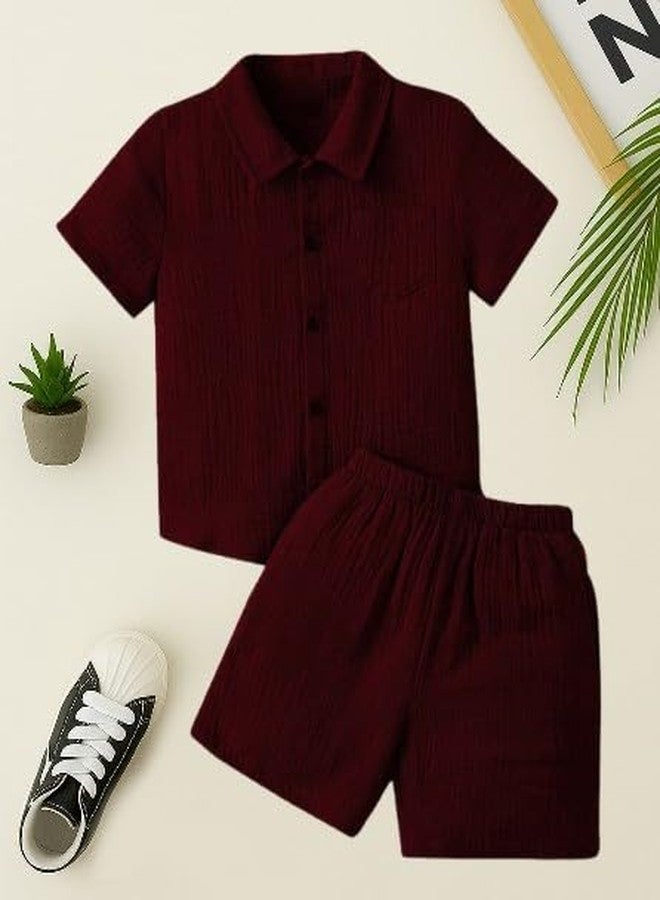 ocvito Age 1-7 T Toddler Baby Boy Outfits Shorts Sleeve plan Shirts + Shorts Clothing Set-1 (Maroon, 1-2Y) - Image 5