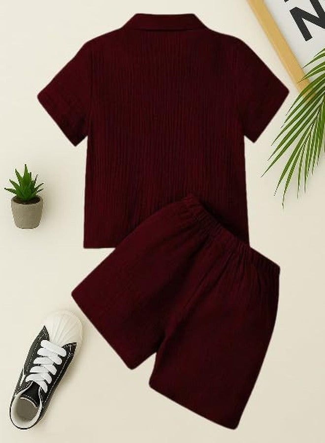 ocvito Age 1-7 T Toddler Baby Boy Outfits Shorts Sleeve plan Shirts + Shorts Clothing Set-1 (Maroon, 1-2Y) - Image 2
