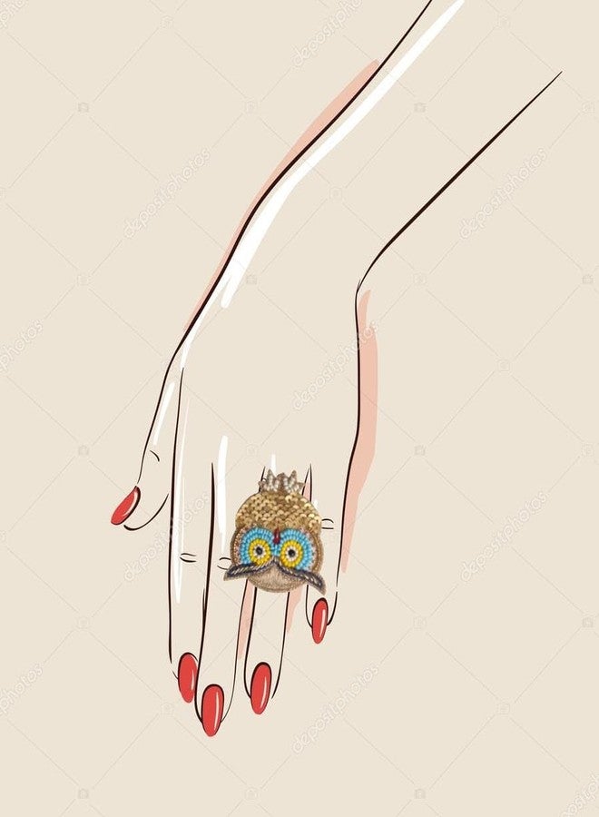 ABEO Handcrafted Beaded Owl Ring, Golden with Blue and Yellow, 2.5 cm x 3.3 cm, 25g - Image 3