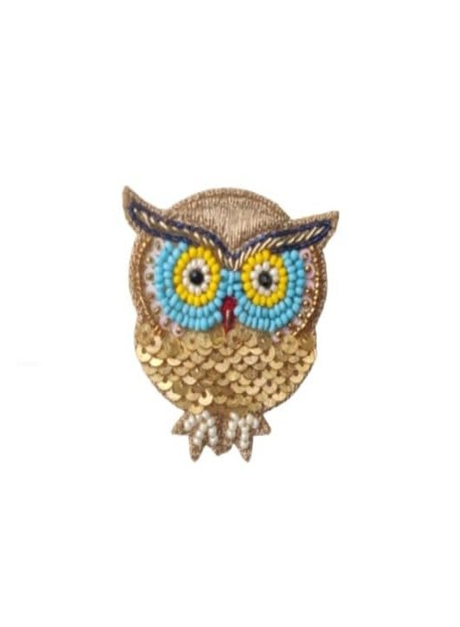 ABEO Handcrafted Beaded Owl Ring, Golden with Blue and Yellow, 2.5 cm x 3.3 cm, 25g - Image 1