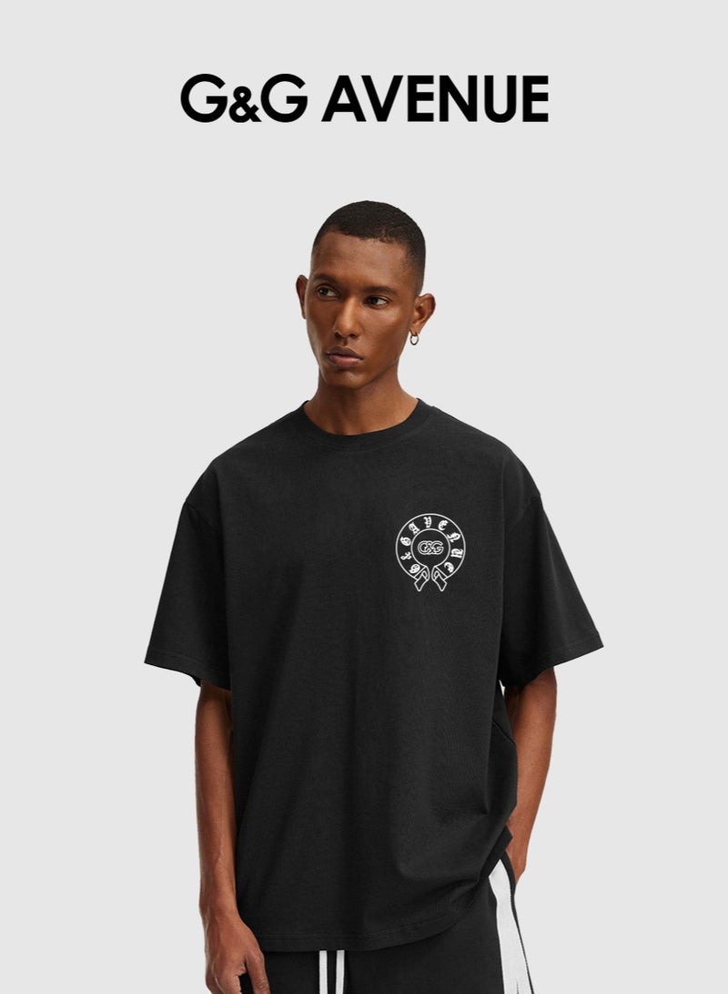G&G AVENUE Neutral Cotton Fashion Top Black Oversized Round Neck Retro Regular Casual Vacation T-shirt Summer Fitness Sports T-shirt Comfortable Short sleeved Football Team Top - Image 1