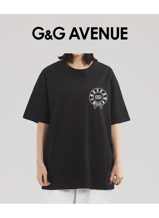G&G AVENUE Neutral Cotton Fashion Top Black Oversized Round Neck Retro Regular Casual Vacation T-shirt Summer Fitness Sports T-shirt Comfortable Short sleeved Football Team Top - Image 4