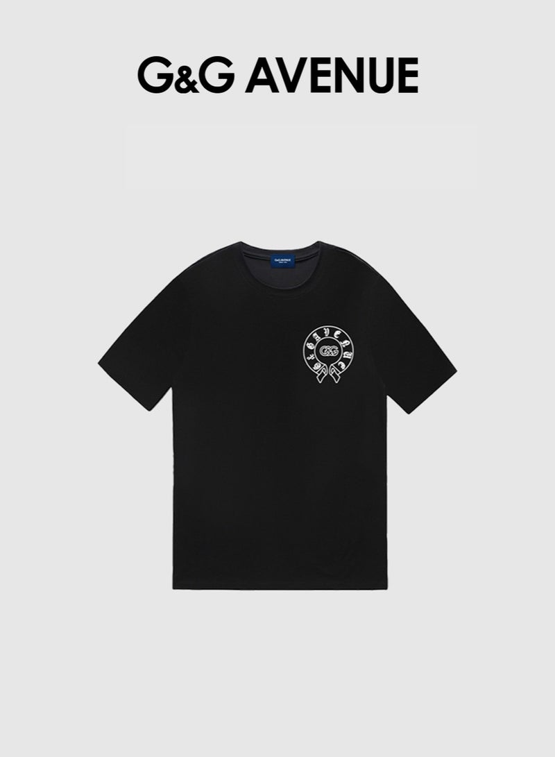 G&G AVENUE Neutral Cotton Fashion Top Black Oversized Round Neck Retro Regular Casual Vacation T-shirt Summer Fitness Sports T-shirt Comfortable Short sleeved Football Team Top - Image 2