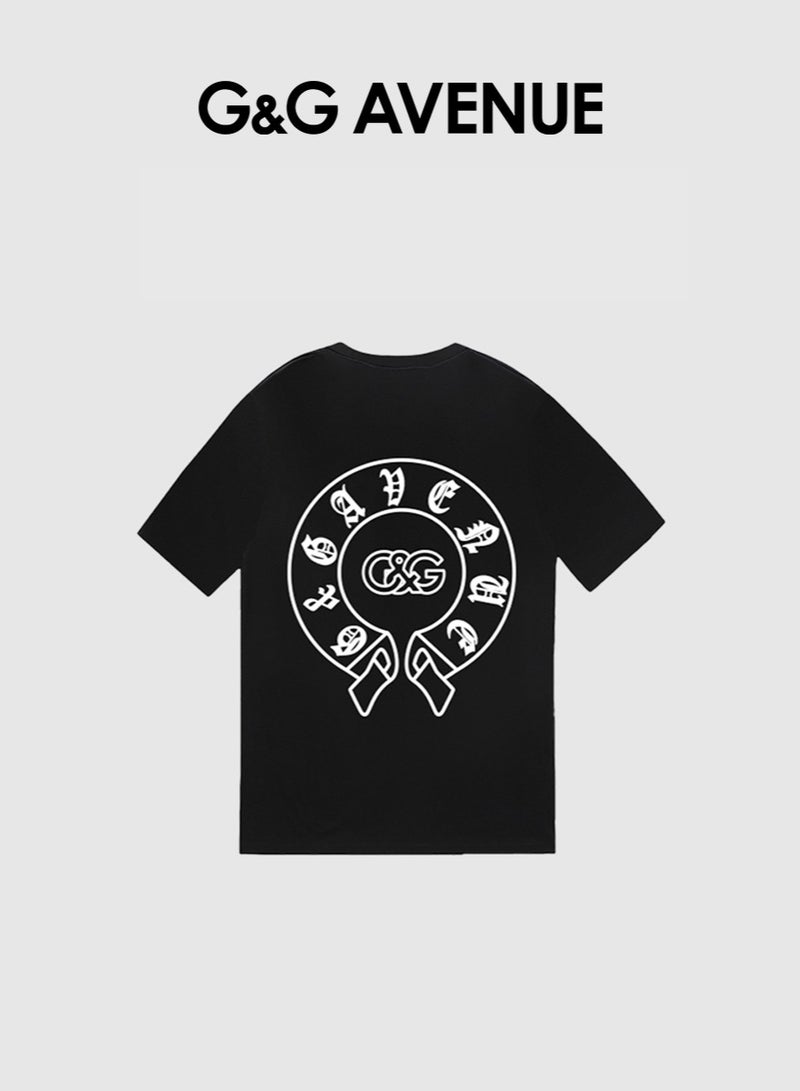 G&G AVENUE Neutral Cotton Fashion Top Black Oversized Round Neck Retro Regular Casual Vacation T-shirt Summer Fitness Sports T-shirt Comfortable Short sleeved Football Team Top - Image 3