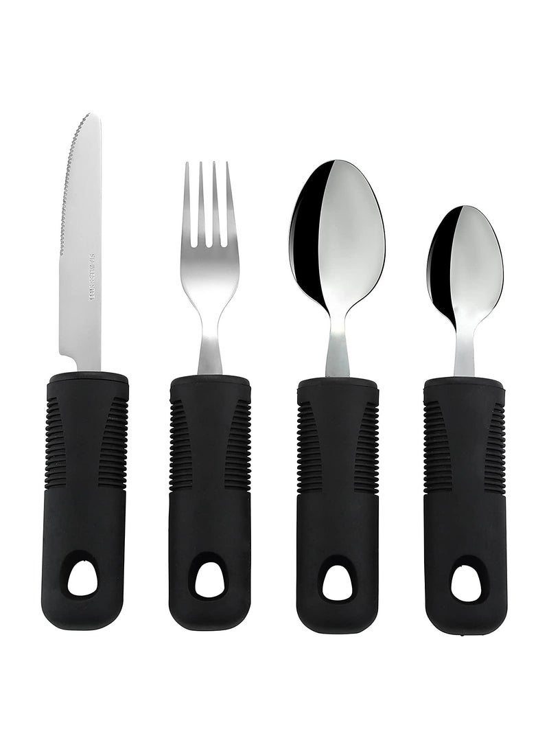 Zikra Extra Wide Handles Easy Grip Cutlery Set Chunky Handles Comfort Grips Disability Ideal Dining aid for Elderly Disabled Arthritis Parkinsons Disease Tremors Sufferers 4PCS Black - Image 1