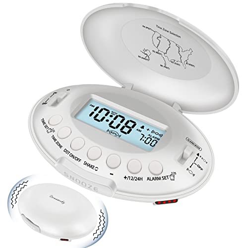DreamSky Vibrating Alarm Clock for Heavy Sleepers - Auto Set Bed Shaker Alarm Clock Under Pillow for Hearing Impaired, Bedroom, Travel, Rechargeable Battery Operated, Cordless, Auto DST, LCD Backlight - Image 1