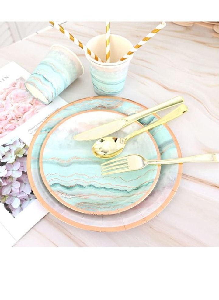 70 Piece Disposable Paper Plates Sets Party Supplies  For 10 Guest, With Plates,Cups For Baby Bridal Shower Party Supplies