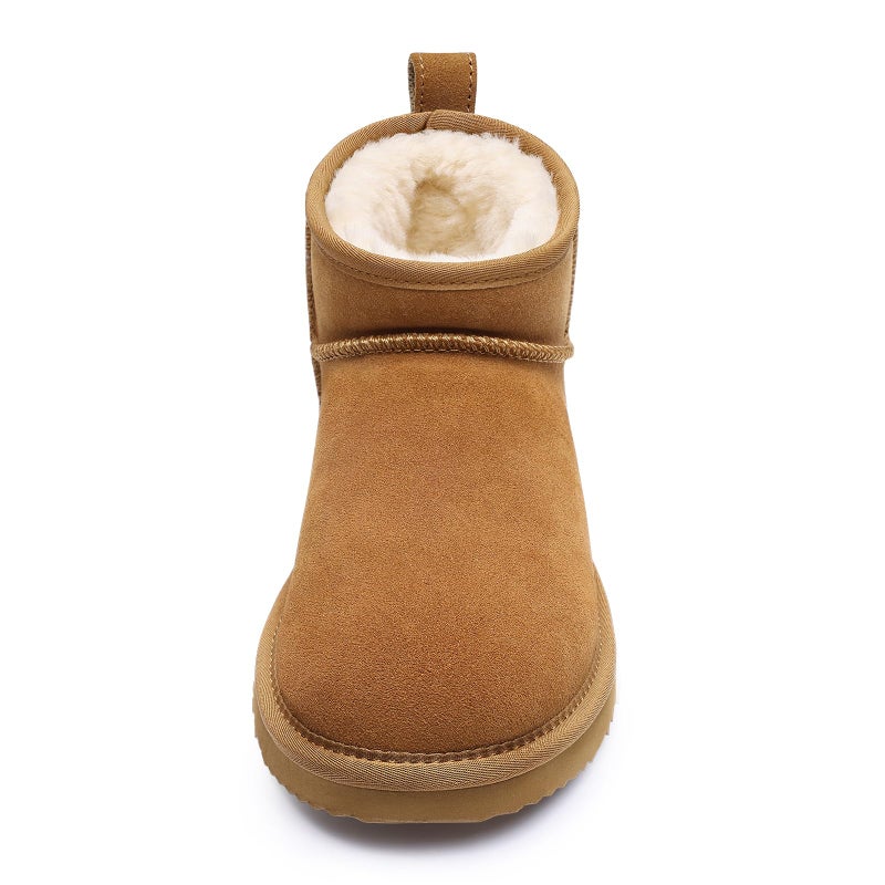 bebealy Genuine Suede Mini Boots for Women Winter Fuzzy Snow Boots Short Ankle Boot with Fur Lined, Chestnut EU 39 - Image 3