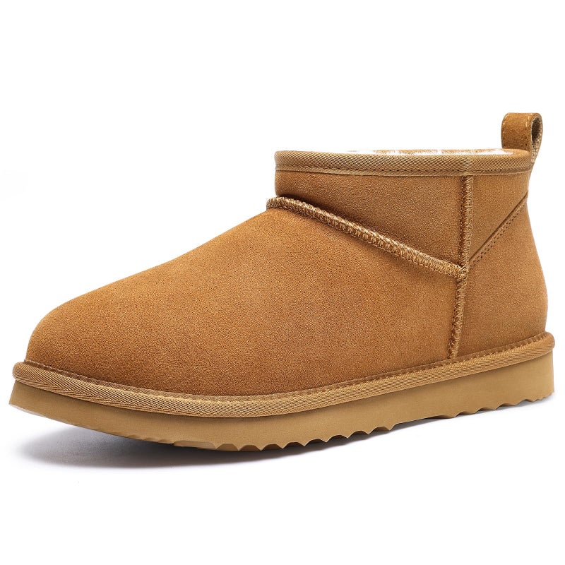 bebealy Genuine Suede Mini Boots for Women Winter Fuzzy Snow Boots Short Ankle Boot with Fur Lined, Chestnut EU 39 - Image 1