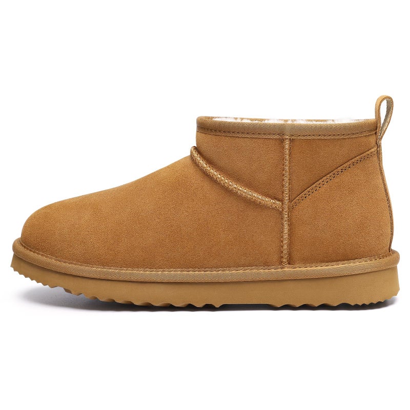 bebealy Genuine Suede Mini Boots for Women Winter Fuzzy Snow Boots Short Ankle Boot with Fur Lined, Chestnut EU 39 - Image 4
