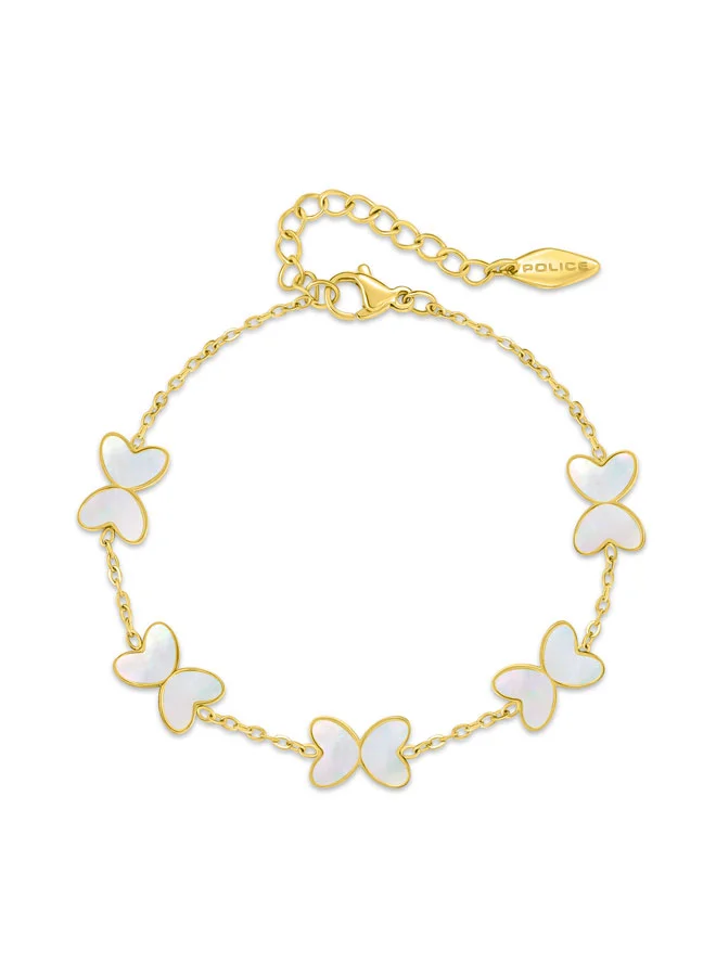 بوليس سوار نسائي بتعليقات فراشة ذهبية بيضاء