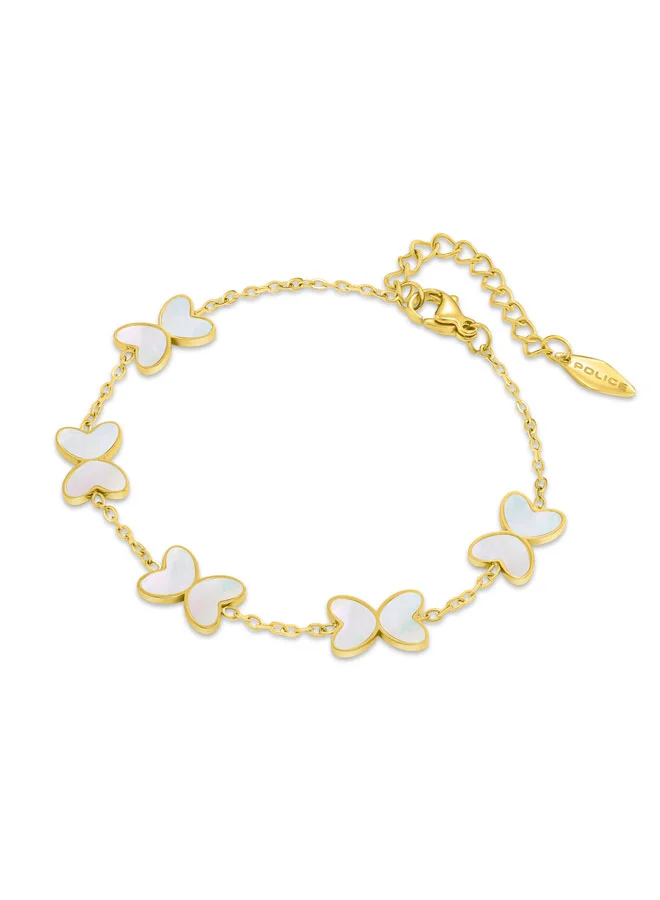 بوليس سوار نسائي بتعليقات فراشة ذهبية بيضاء