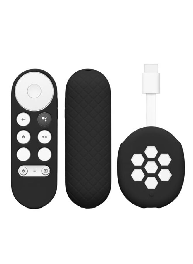 O Ozone Silicone Remote Cover Set Compatible with Google Chromecast 2020 4K, Anti-Slip Shockproof TV Set Top Box Sleeve Cover (Black)  - Image 1
