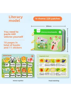 Quiet Doodle Books Baby Repeated Tearing Pasting Busy Books Animal Recognition Cognitive Early Education Intelligence Toys-Color:Literacy Books [16 Themes/220 Patches] Need To Be Glued With Hook And Loop