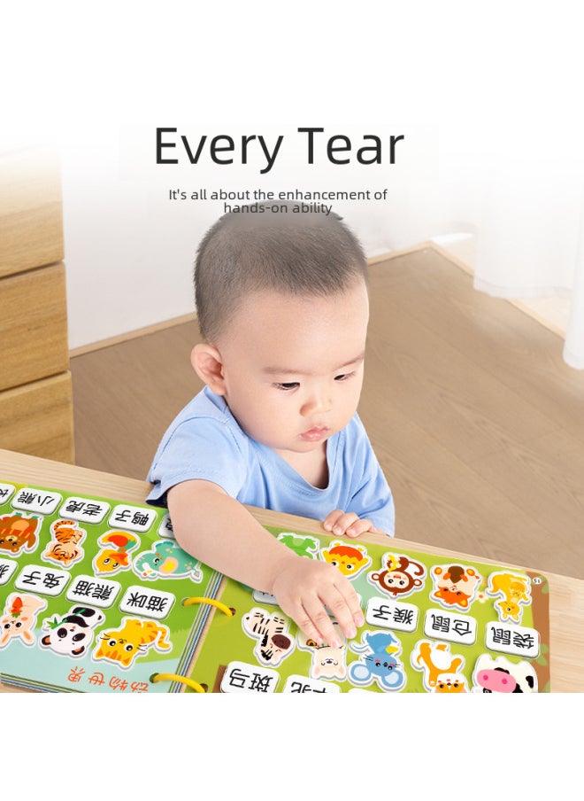 Generic - Quiet Doodle Books Baby Repeated Tearing Pasting Busy Books Animal Recognition Cognitive Early Education Intelligence Toys-Color:Literacy Books [16 Themes/220 Patches] Need To Be Glued With Hook And Loop - Image 1