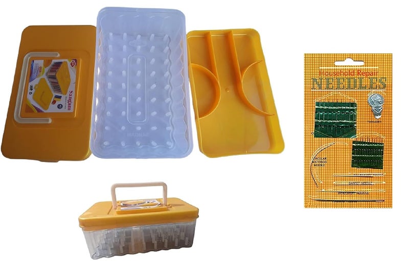 DAIDSUKE Pack of 1 Best Quality 90 Degree 45 Spools Reels Storage Sewing Supplies Organizer Rectangular Empty Plastic Tailoring Accessories Box with Free 27 Neddle Kit and Big Size Multi Color