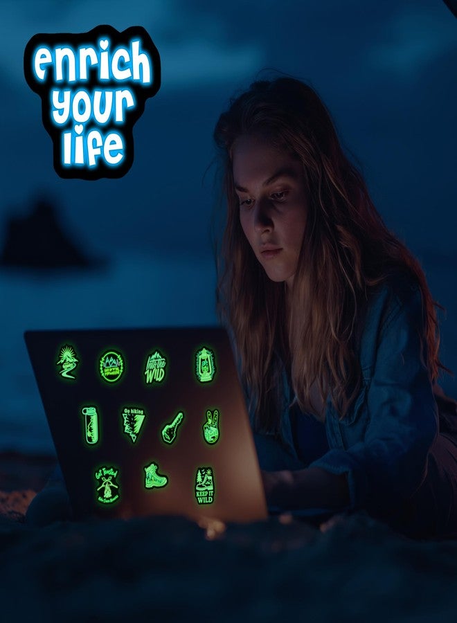 Robmoda Neon Outdoor Hiking Camping Adventure Stickers for Water Bottle Glow in The Dark, 50 Pcs Wilderness Nature Waterproof Vinyl Laptop Decals - Image 2