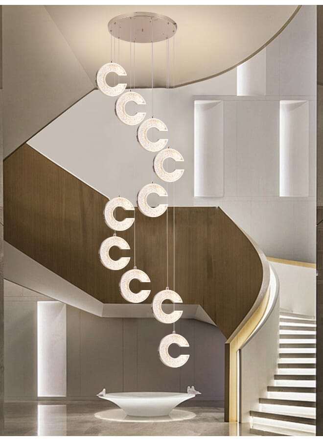 Best Power Modern LED Staircase Chandelier 6168-10 – 10-Lamp Hanging Light with 3 Lighting Levels – 50W Energy-Efficient Ceiling Light with 250cm Adjustable Length for Staircases, High Ceilings, and Modern Interiors  - Image 1