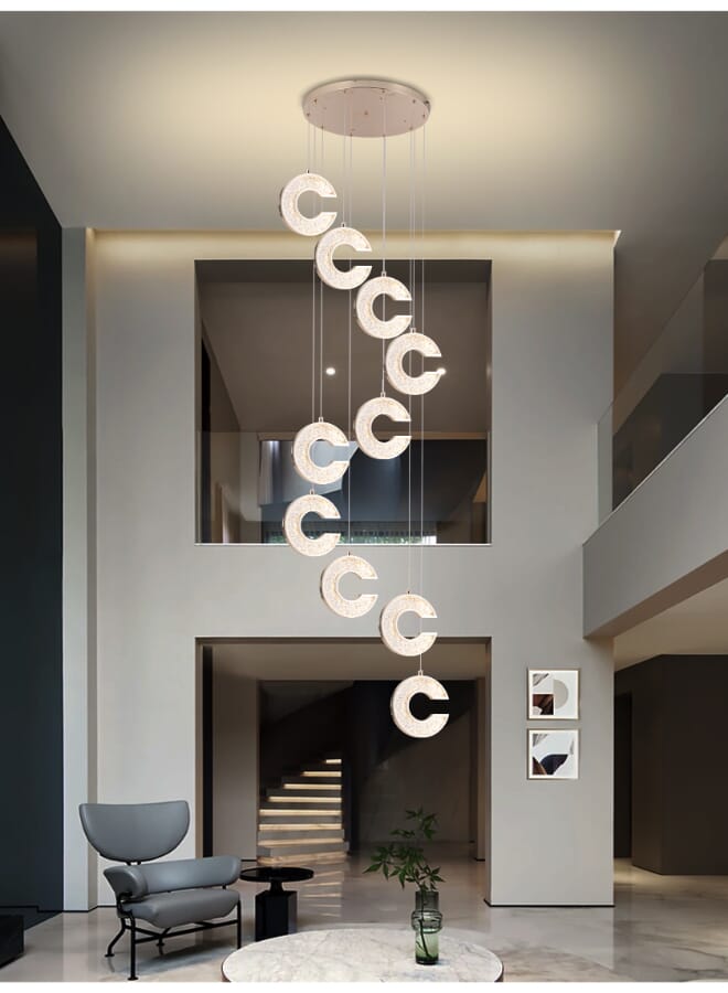 Best Power Modern LED Staircase Chandelier 6168-10 – 10-Lamp Hanging Light with 3 Lighting Levels – 50W Energy-Efficient Ceiling Light with 250cm Adjustable Length for Staircases, High Ceilings, and Modern Interiors  - Image 2