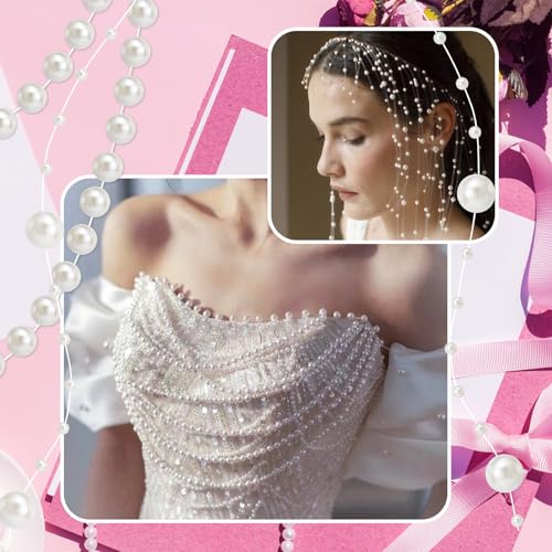 Towenm 4 Rolls 76 Feet Pearls String Garland, Faux Pearl Beads Roll Strand for Crafts, Artificial Pearls Chain Trim for Wedding Party Flower Valentine Christmas Decoration, 4mm 6mm 8mm 8+3mm, Ivory - Image 4