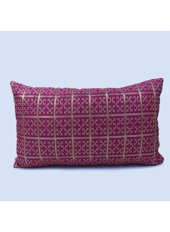 BYFT Orchard Cushion Cover 12 x 20 inch (Golden Checks Design - Fuchsia Pink) 30 x 50 cm Luxury Decorative Cushion Cover for Sofa, Bed & Living Room- Set of 2 without inserts - Image 2