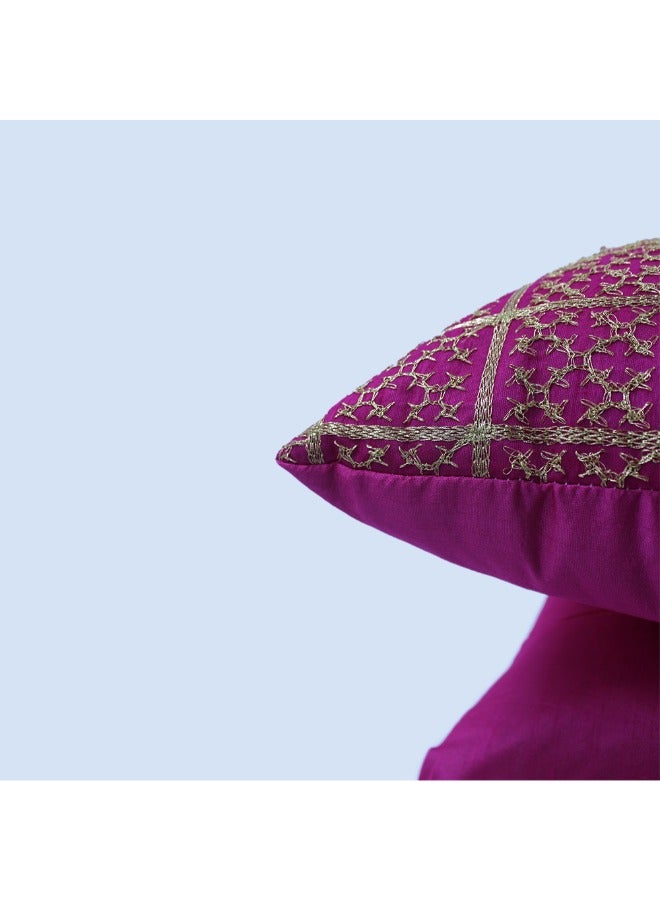 BYFT Orchard Cushion Cover 12 x 20 inch (Golden Checks Design - Fuchsia Pink) 30 x 50 cm Luxury Decorative Cushion Cover for Sofa, Bed & Living Room- Set of 2 without inserts - Image 5