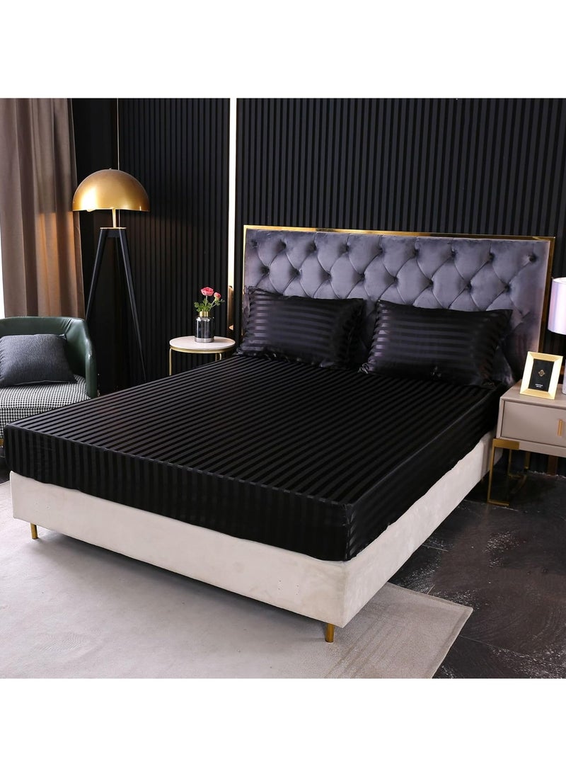 QBED Elastic Stripe Sheet Sets (180 * 200 * 30cm, Black)  - Image 4