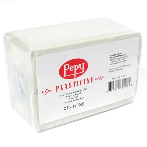 Pepy Reusable and Non-Drying Oil-Based Plasticine Modeling Clay, White, 2 Pounds, Sulfur-Free & Non-Toxic, Great for Kids, Beginners, and Artists, Perfect for Arts and Crafts Projects - Image 1
