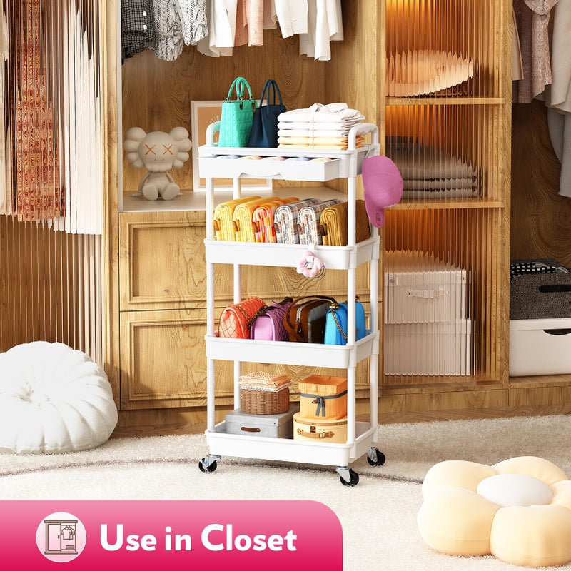 SUNALLY Makeup Cart Organizer with Drawers, 4 Tier Floor Skincare Organizers for Vanity, Rolling Makeup Bathroom Storage Cart Cosmetics Display Cases for Skin Care Perfume Nail Polish, White - Image 5