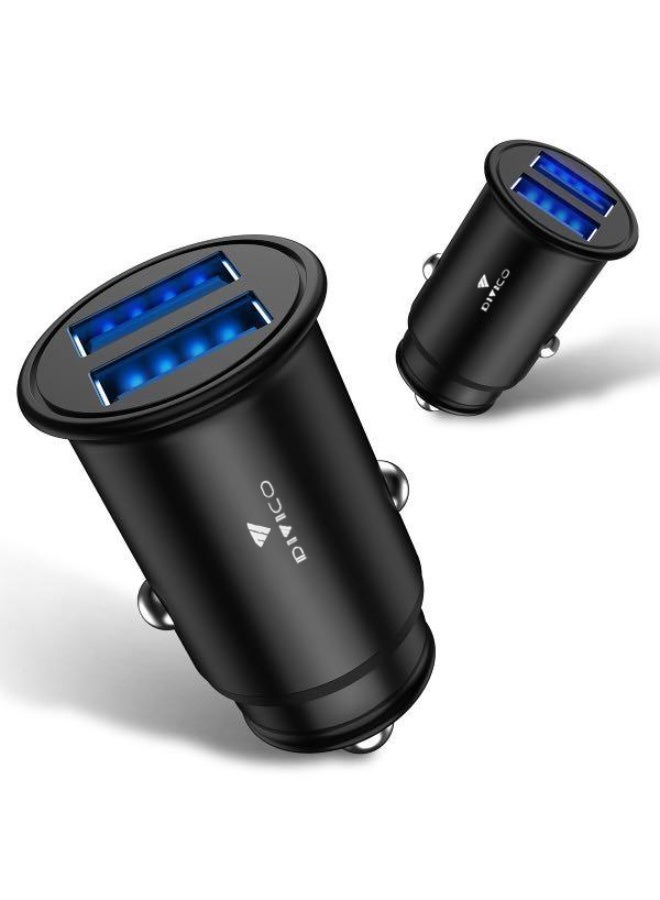 DIVICO Dual USB Car Charger 2.4A Fast Charging Adapter – Compact Metal Body with Smart IC, Overcharge & Overheat Protection, Compatible with 12V/24V Cars, SUVs & Trucks, Dual Port Power Output for Smartphones, Tablets, GPS & Other USB Devices - Image 1