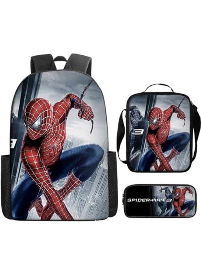 general 3Pcs Backpack Set,Spider-Man School Backpack,Large Capacity Casual Backpack with Lunch Bag and Pencil case for Kids Fans - Image 1