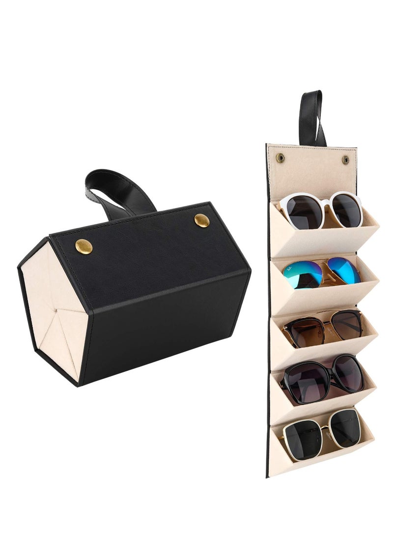 KASTWAVE Sunglasses Organizer, Portable Travel Glasses Case Folding Organizer with 5 Slots Can Be Unfolded Hanging Glasses Storage Rack Creative Handheld Glasses Bag for Men and Women (black) - Image 1