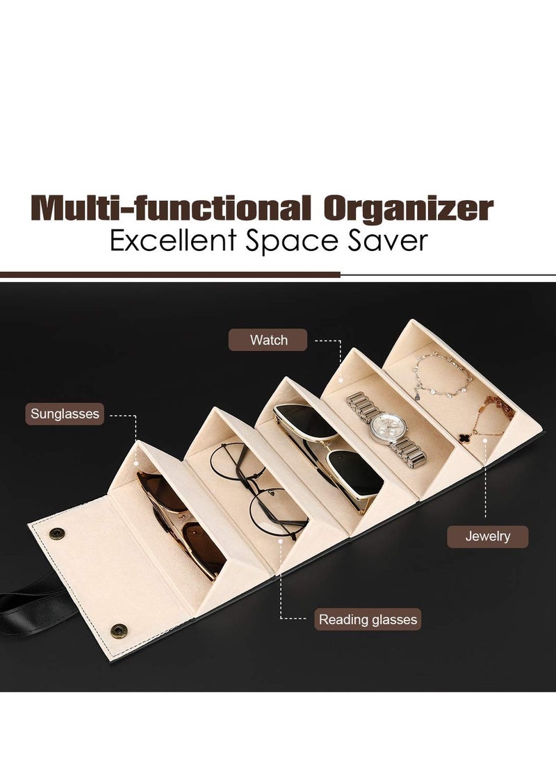 KASTWAVE Sunglasses Organizer, Portable Travel Glasses Case Folding Organizer with 5 Slots Can Be Unfolded Hanging Glasses Storage Rack Creative Handheld Glasses Bag for Men and Women (black) - Image 3