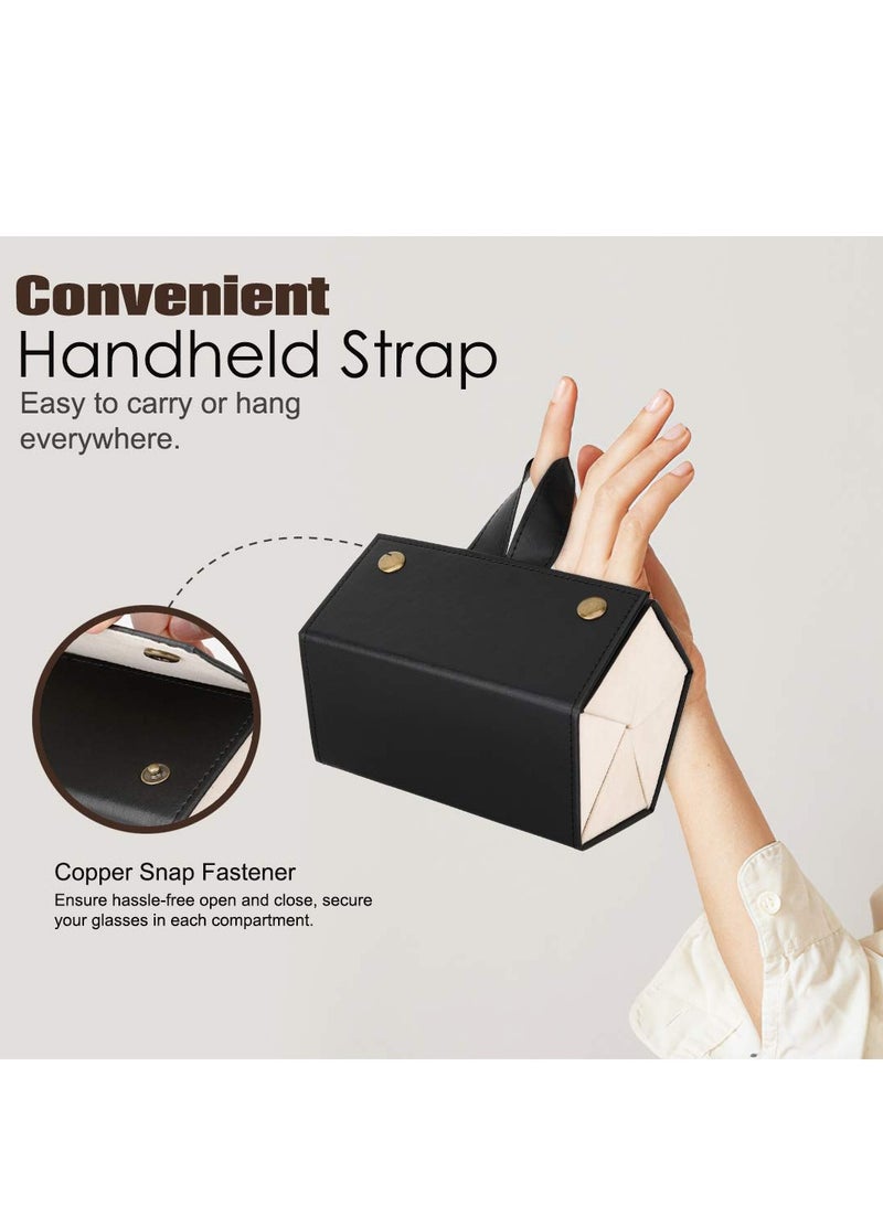 KASTWAVE Sunglasses Organizer, Portable Travel Glasses Case Folding Organizer with 5 Slots Can Be Unfolded Hanging Glasses Storage Rack Creative Handheld Glasses Bag for Men and Women (black) - Image 2