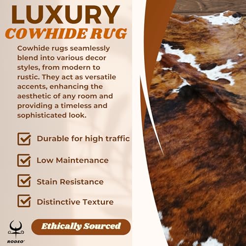 rodeo Genuine Tricolor Cowhide Rug Large 8x10 Area Fit (Rug Approx. 6x7 ft)– Vibrant One-of-a-Kind Hide, Air-Dried & Eco-Friendly, Safe for Kids & Pets, Perfect for Living Rooms & Western Home Décor - Image 3