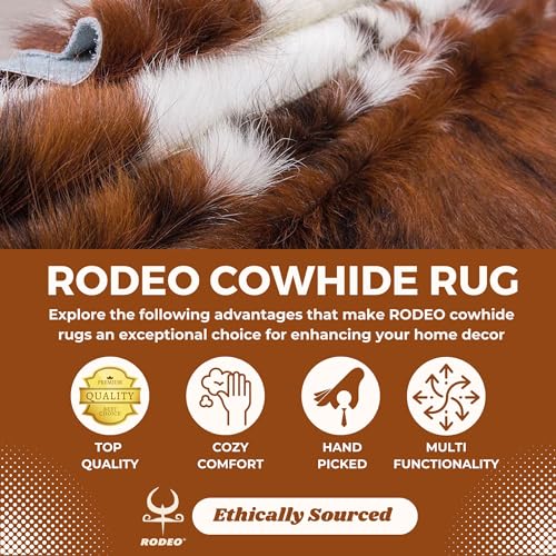 rodeo Genuine Tricolor Cowhide Rug Large 8x10 Area Fit (Rug Approx. 6x7 ft)– Vibrant One-of-a-Kind Hide, Air-Dried & Eco-Friendly, Safe for Kids & Pets, Perfect for Living Rooms & Western Home Décor - Image 4