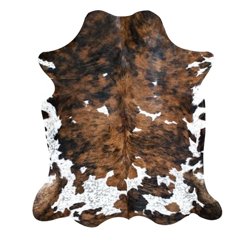 rodeo Genuine Tricolor Cowhide Rug Large 8x10 Area Fit (Rug Approx. 6x7 ft)– Vibrant One-of-a-Kind Hide, Air-Dried & Eco-Friendly, Safe for Kids & Pets, Perfect for Living Rooms & Western Home Décor - Image 1
