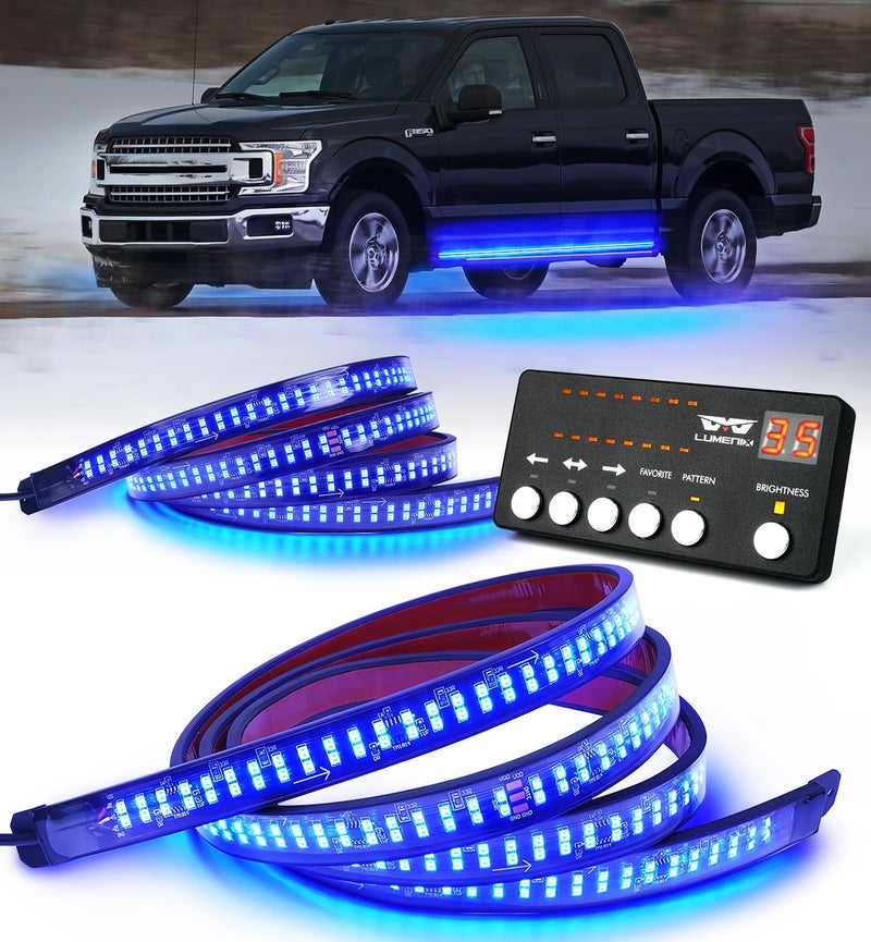 Lumenix 2PCS 70 بوصة أضواء الطوارئ القوية قطاع LED تشغيل المجلس أضواء مرنة شريط وامض تحذير خطر السلامة ضوء الجانب لأول المستجيب المركبات الشاحنات التقاط رجال الاطفاء الشرطة - الأزرق - Image 1
