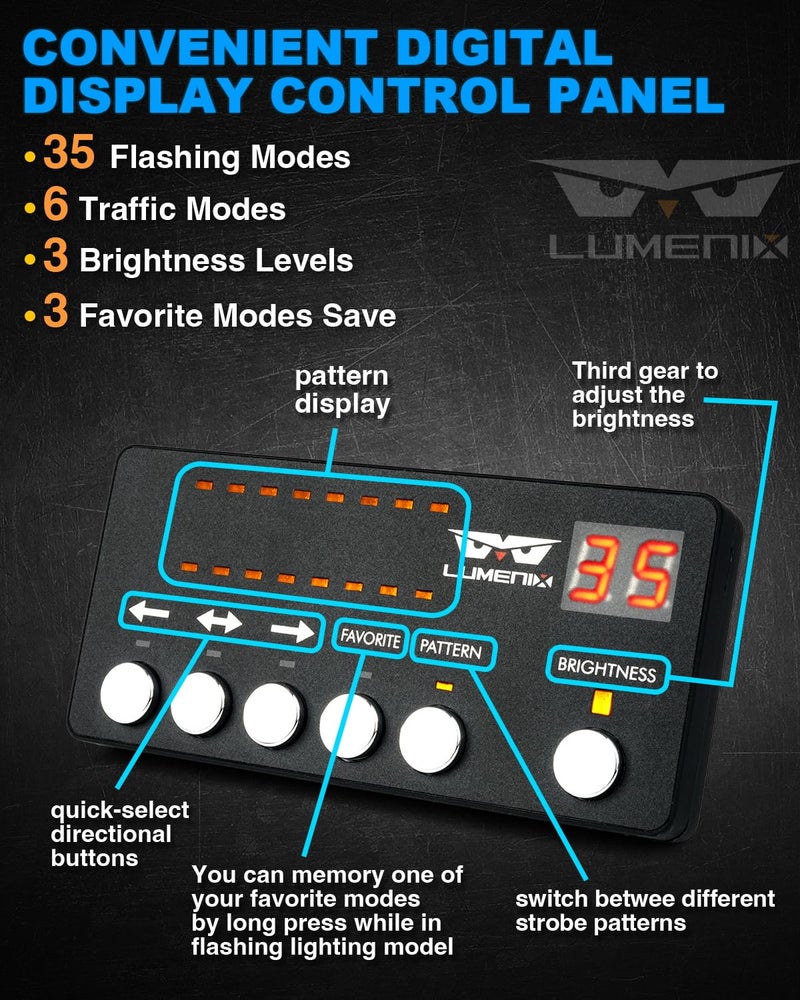 Lumenix 2PCS 70 بوصة أضواء الطوارئ القوية قطاع LED تشغيل المجلس أضواء مرنة شريط وامض تحذير خطر السلامة ضوء الجانب لأول المستجيب المركبات الشاحنات التقاط رجال الاطفاء الشرطة - الأزرق - Image 4