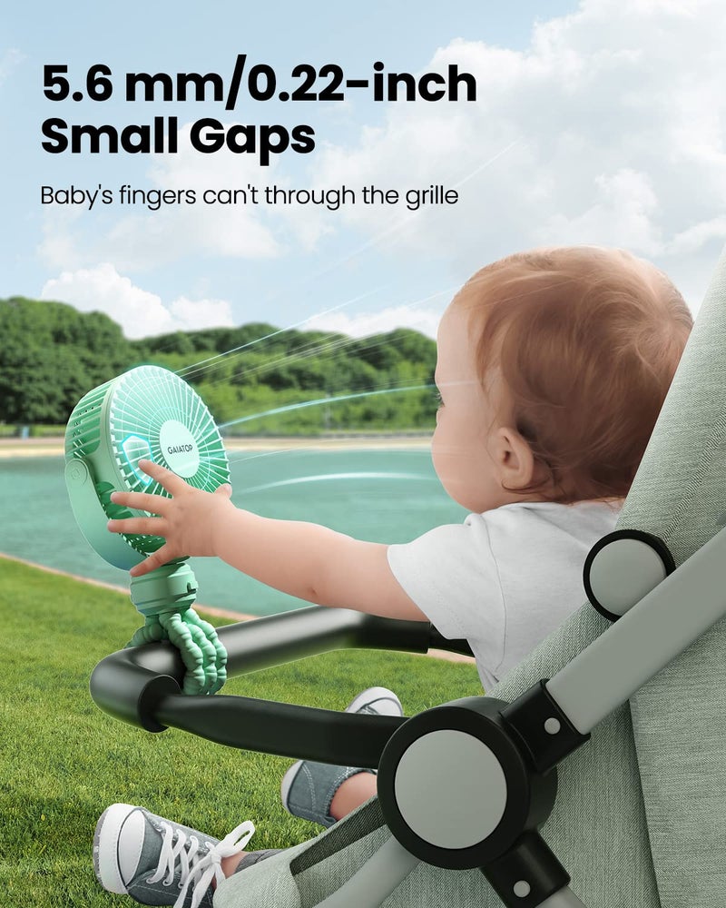 Gaiatop Mini Portable Stroller Fan, Battery Operated Small Clip on, Detachable 3 Speed Rechargeable, 360Â° Rotate Flexible Tripod Better Cooling for Car Seat Crib Treadmill Travel Green - Image 2