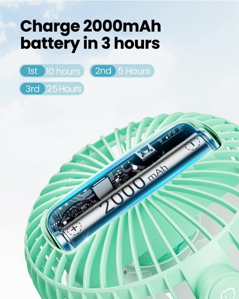 Gaiatop Mini Portable Stroller Fan, Battery Operated Small Clip on, Detachable 3 Speed Rechargeable, 360Â° Rotate Flexible Tripod Better Cooling for Car Seat Crib Treadmill Travel Green - Image 5