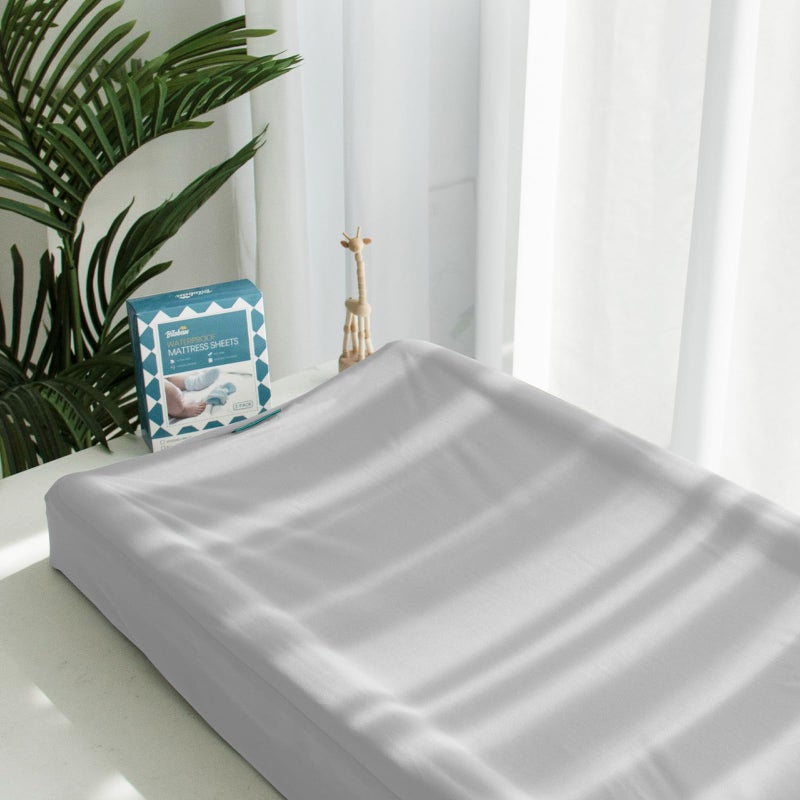 Biloban Changing Pad Cover Waterproof, 2 Pack Diaper Change Table Sheets for Baby Boys Girls, Fitted Cradle Sheets for 32"x16" Contoured Pad, Breathable & Ultra Soft, Grey - Image 4