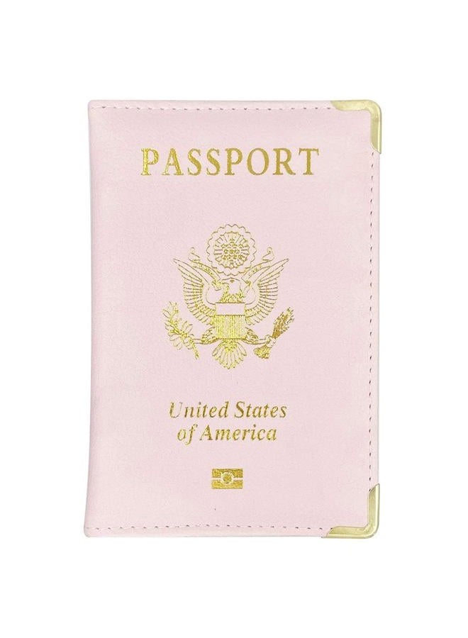 Missmore PU Leather Passport Cover with Gold USA Logo Printed for Travel (Pink) - Image 1