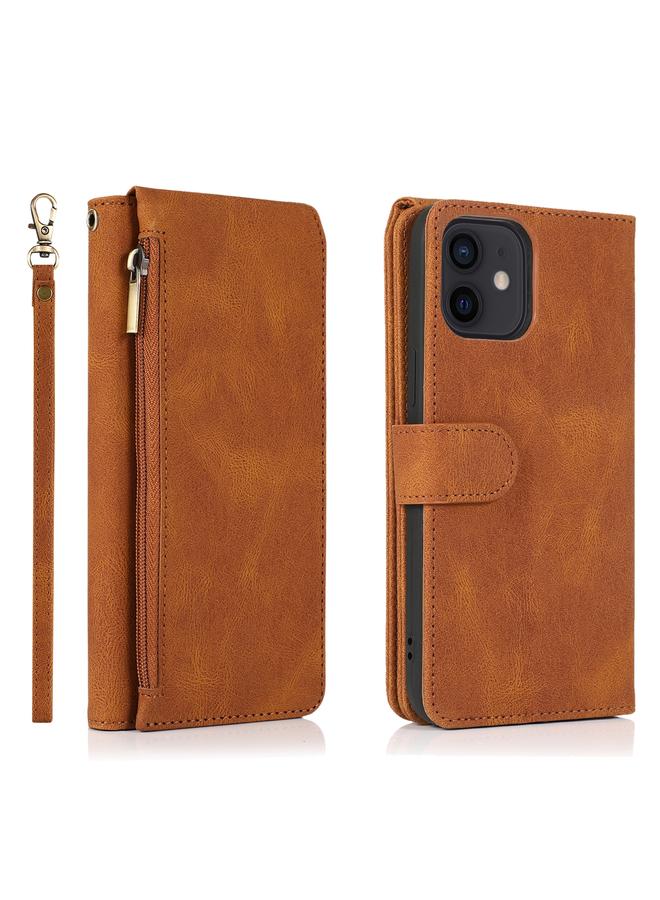 Zaboon Case For iPhone 12 Pro Max Skin-feel Crazy Horse Texture Zipper Wallet Bag Horizontal Flip Leather Case with Holder & Card Slots & Wallet & Lanyard - Image 2