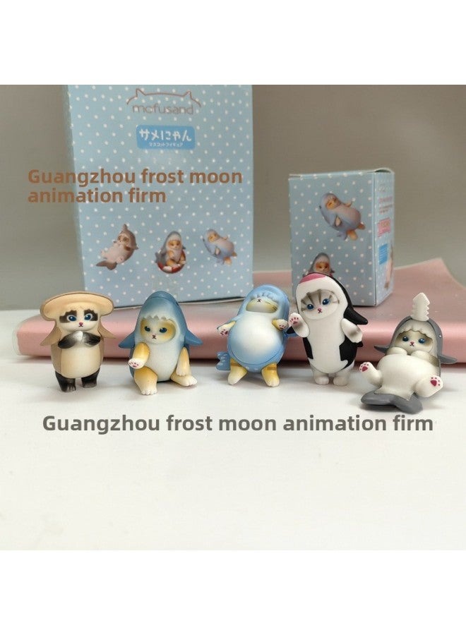 Eikoh Box Egg Mofusand Cat Shark Bee Cat Cos Hamburger Shark Cat Blind Box Collection Model Ornaments-Color:6th Generation Slide Cat (4 Models)  - Image 5