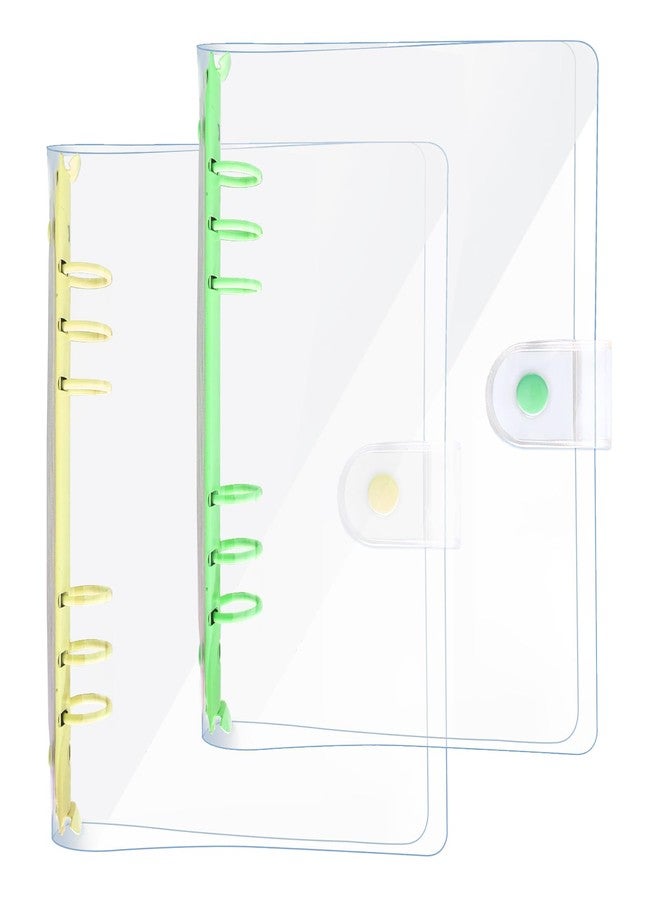 DY.2ten Pack of 2 Transparent Soft PVC 6-Ring Binder Cover with Snap Button Closure for 6 Hole Planner Pages Refill Insert (A5, Clear Cover + Yellow/Green Binder) - Image 1