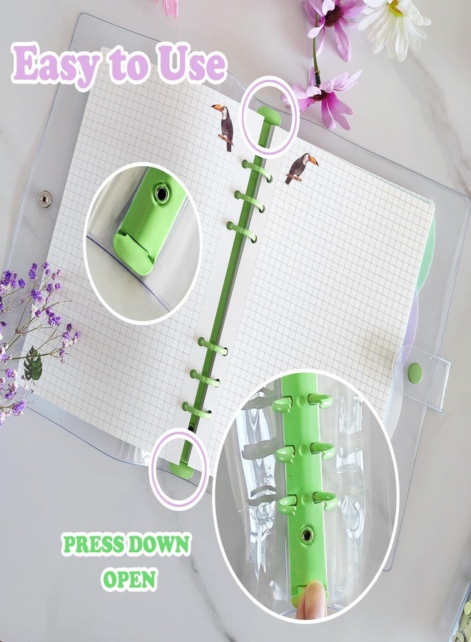 DY.2ten Pack of 2 Transparent Soft PVC 6-Ring Binder Cover with Snap Button Closure for 6 Hole Planner Pages Refill Insert (A5, Clear Cover + Yellow/Green Binder) - Image 5